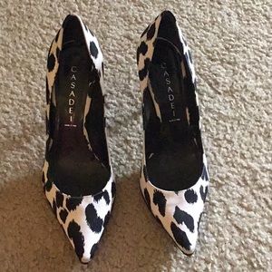 Black and white zebra heels
